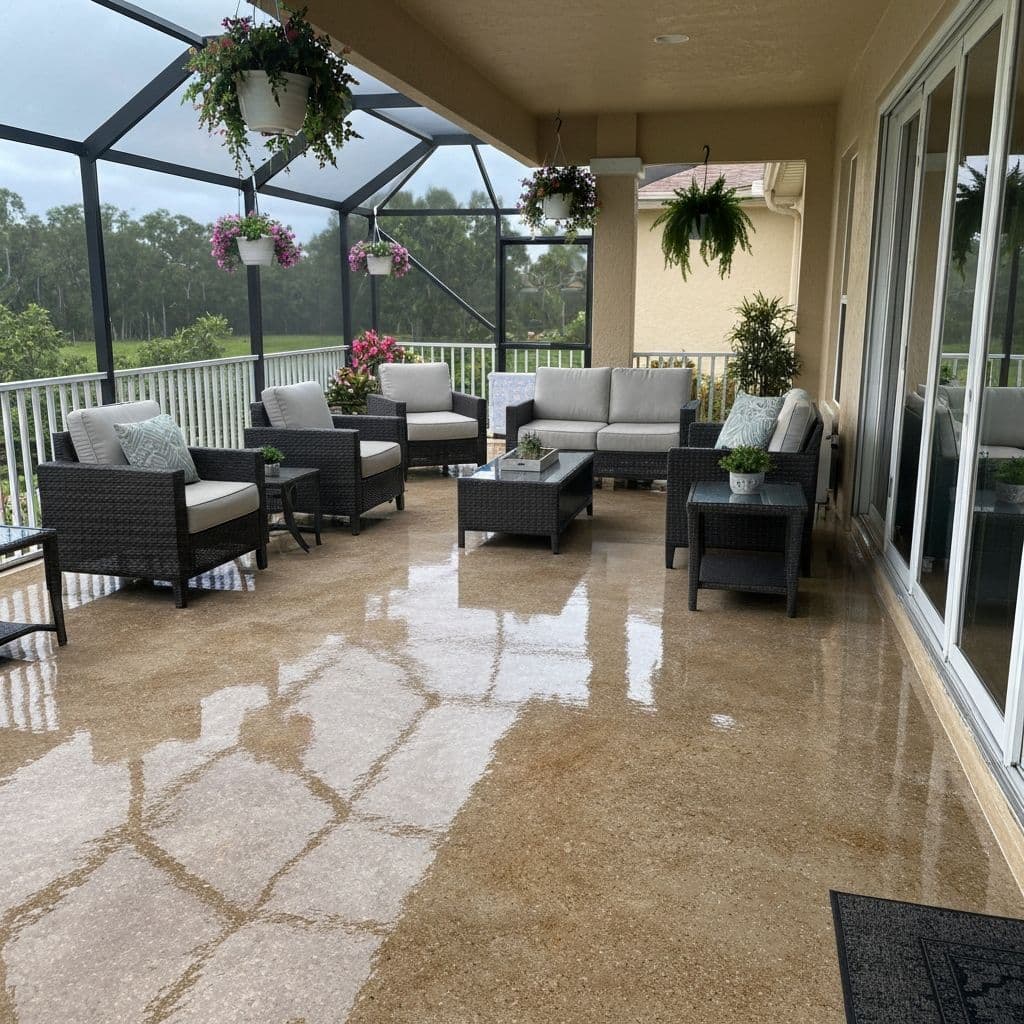 Decorative flake epoxy on a South Florida patio